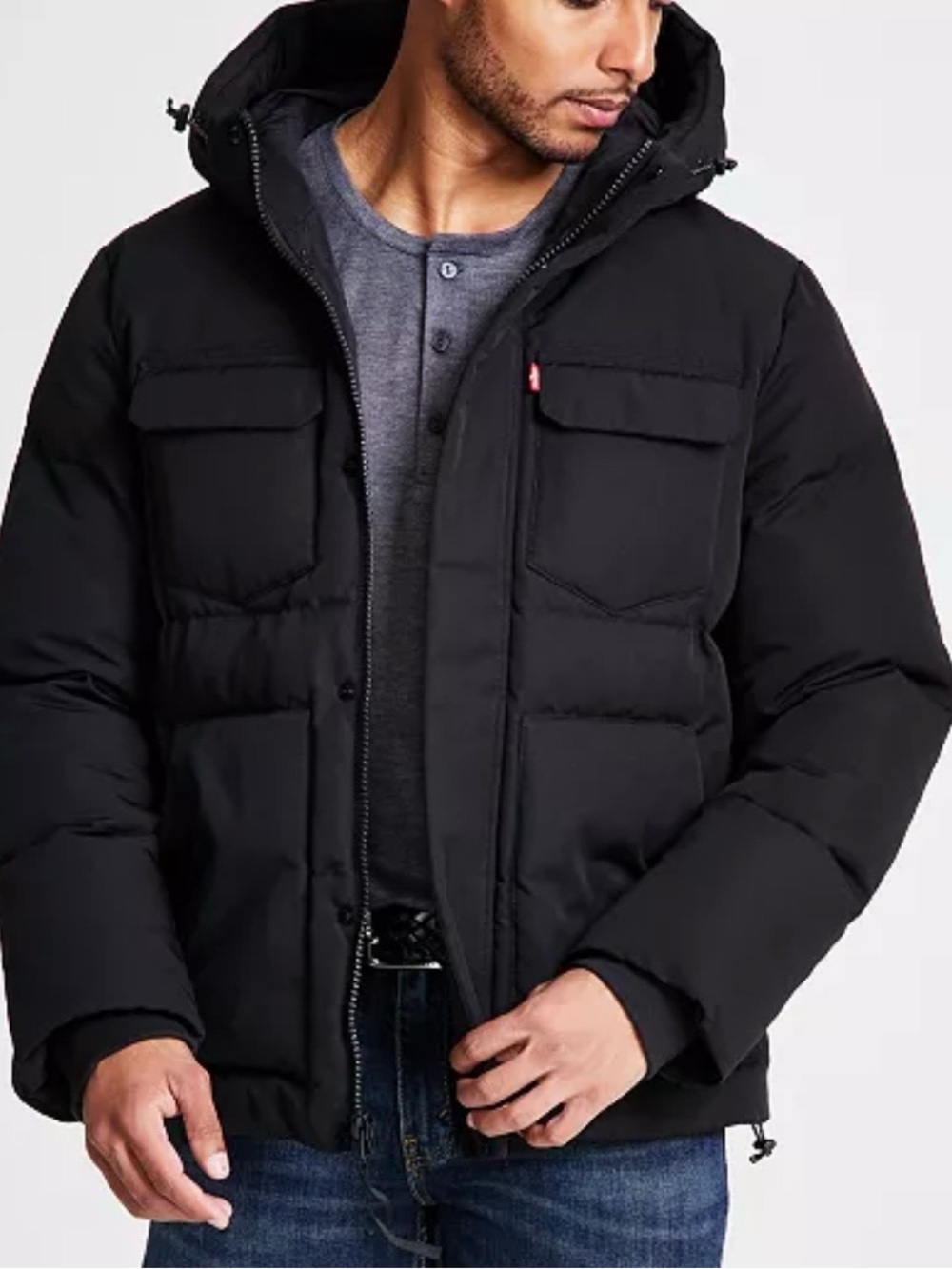 Levi's Men's Black Hooded Puffer Jacket